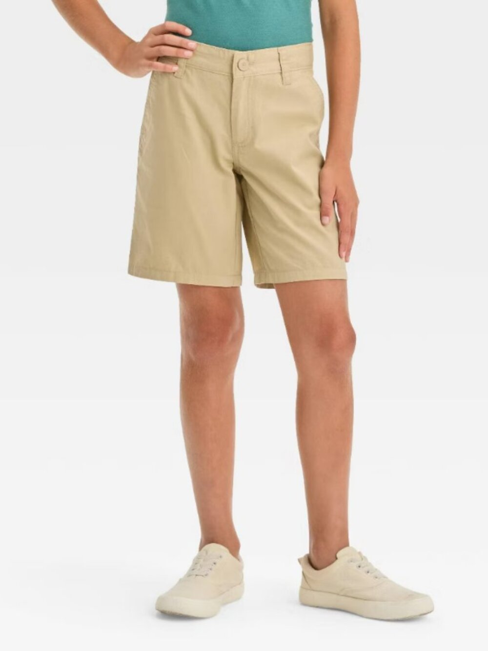 Cat & Jack Lightweight Cotton Blend Mid Flat Front Chino Pull-On Short in Khaki
